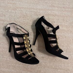 Saks Fifth Avenue Black and Gold Strappy Heels